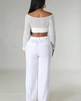 Khloie White Crop Top with Sheer Long Sleeves - summer crop top for women