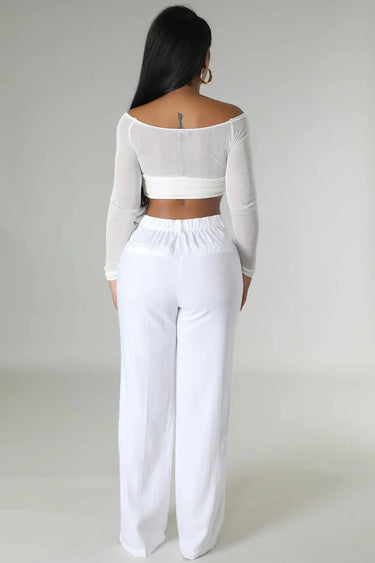 Khloie White Crop Top with Sheer Long Sleeves - summer crop top for women