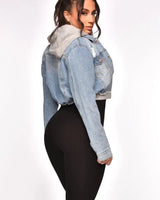 2 of a Kind Denim Jacket with Hoodie and Distressed Details - elegant layering piece