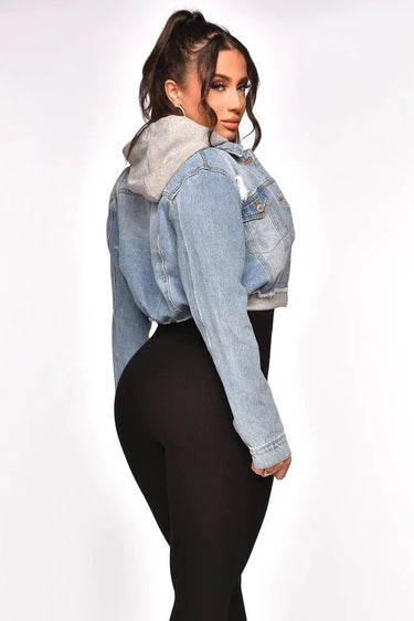 2 of a Kind Denim Jacket with Hoodie and Distressed Details - elegant layering piece