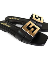 Kira Signature Flat Sandals Black - Palazzo Couture Online