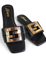 Kira Signature Flat Sandals Black - Palazzo Couture Online