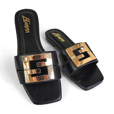 Kira Signature Flat Sandals Black - Palazzo Couture Online