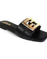 Kira Signature Flat Sandals Black - Palazzo Couture Online
