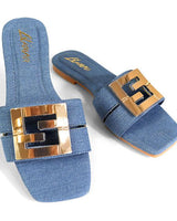 Kira Signature Flat Sandals Denim - Palazzo Couture Online