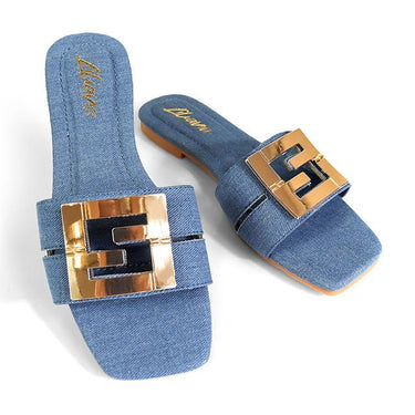 Kira Signature Flat Sandals Denim - Palazzo Couture Online