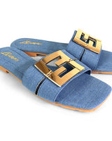 Kira Signature Flat Sandals Denim - Palazzo Couture Online