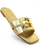 Kira Signature Flat Sandals Gold - Palazzo Couture Online