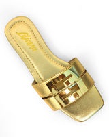 Kira Signature Flat Sandals Gold - Palazzo Couture Online