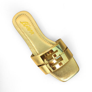 Kira Signature Flat Sandals Gold - Palazzo Couture Online