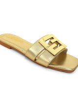 Kira Signature Flat Sandals Gold - Palazzo Couture Online