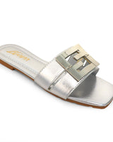 Kira Signature Flat Sandals Silver - Palazzo Couture Online
