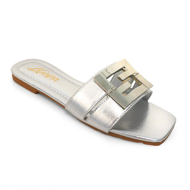 Kira Signature Flat Sandals Silver - Palazzo Couture Online