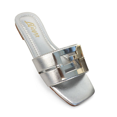 Kira Signature Flat Sandals Silver - Palazzo Couture Online