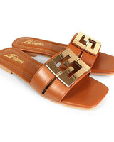 Kira Signature Flat Sandals Tan - Palazzo Couture Online