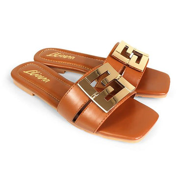 Kira Signature Flat Sandals Tan - Palazzo Couture Online