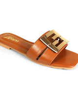 Kira Signature Flat Sandals Tan - Palazzo Couture Online