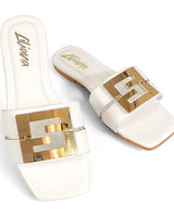 Kira Signature Flat Sandals White - Palazzo Couture Online