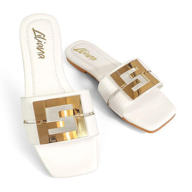 Kira Signature Flat Sandals White - Palazzo Couture Online
