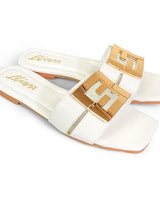 Kira Signature Flat Sandals White - Palazzo Couture Online