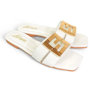 Kira Signature Flat Sandals White - Palazzo Couture Online