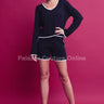 Knit long sleeve V - Neck Top and Shorts Set (Black) - Palazzo Couture Online