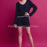 Knit long sleeve V-Neck Top and Shorts Set (Black) close up of long sleeve top design and fabric detail