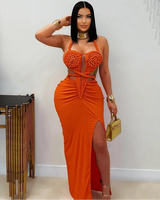 Women's Orange maxi dress cut-out style back view