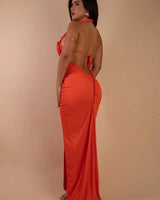 Knotted Temptation Cut-Out Maxi Dress - Orange close up detail of cut-out design and fabric