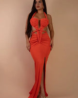 Knotted Temptation Cut-Out Maxi Dress - Orange front view showing full-length maxi silhouette