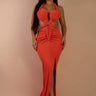 Knotted Temptation Cut-Out Maxi Dress - Orange front view showing full-length maxi silhouette