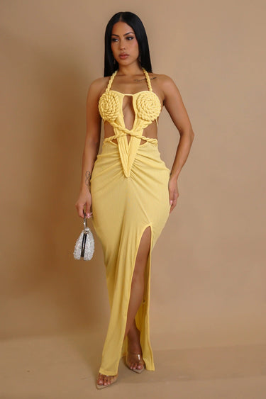 Knotted Temptation Cut - Out Maxi Dress - Yellow - Palazzo Couture Online