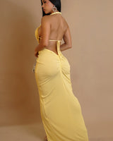 Knotted Temptation Cut-Out Maxi Dress - Yellow close up detail of cut-out design and fabric