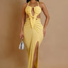 Knotted Temptation Cut-Out Maxi Dress - Yellow front view showing full-length maxi silhouette
