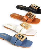 Kyra Signature Flat Sandals Denim - trendy women's footwear
