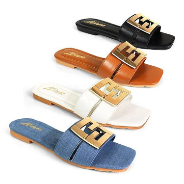 Kyra Signature Flat Sandals Denim - trendy women's footwear