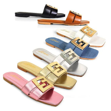 Kyra Signature Flat Sandals Gold - trendy women's footwear