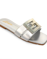 Kyra Signature Flat Sandals Silver for women - stylish shoes by Palazzo Couture