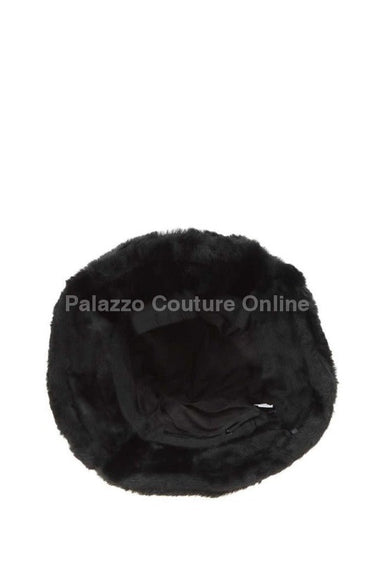 LA Embroidery Fur Bucket Hat (Black) - Palazzo Couture Online