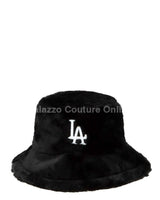 LA Embroidery Fur Bucket Hat (Black) - Palazzo Couture Online