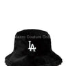 LA Embroidery Fur Bucket Hat (Black) - Palazzo Couture Online
