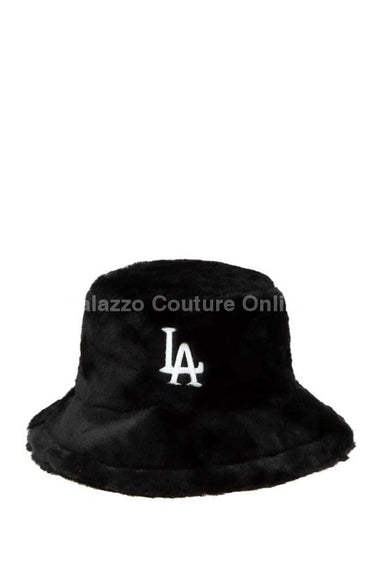 LA Embroidery Fur Bucket Hat (Black) - Palazzo Couture Online