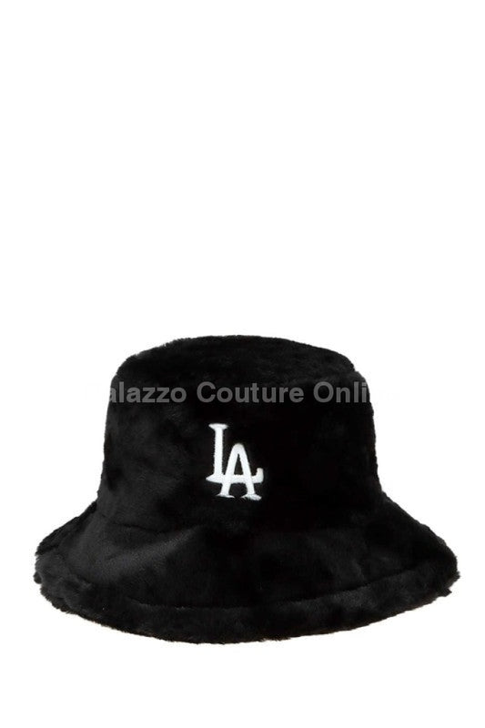 La Embroidery Fur Bucket Hat (Black) One Size / Black