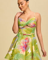 La Fleur Ultra Flare Mini Dress Lime Multi - Palazzo Couture Online