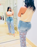 Lace Allure Denim Pants - Palazzo Couture Online
