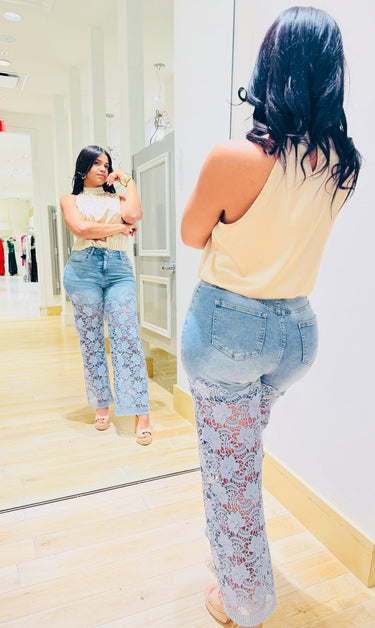 Lace Allure Denim Pants - Palazzo Couture Online