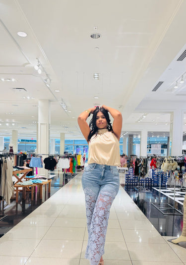 Lace Allure Denim Pants - Palazzo Couture Online