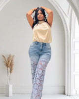 Lace Allure Denim Pants - Palazzo Couture Online