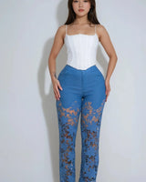 Lace Elegance Two-Piece Pant Set showing coordinated top and pants construction