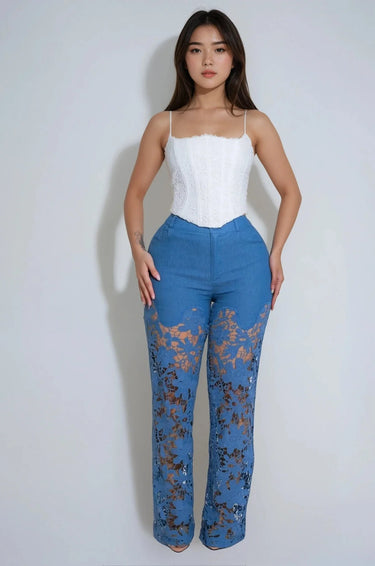 Lace Elegance Two-Piece Pant Set showing coordinated top and pants construction